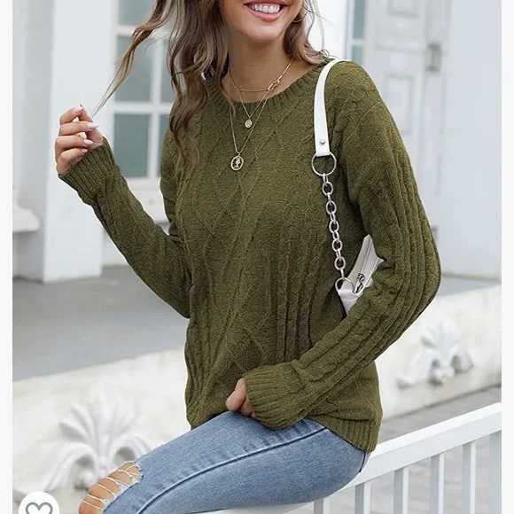 Amazon Sweaters Olive Green Chenille Crewneck Sweater Sz Sm